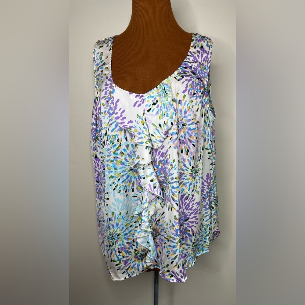Lane Bryant Purple Blue Ruffled Asymmetrical Tank Top Size 20